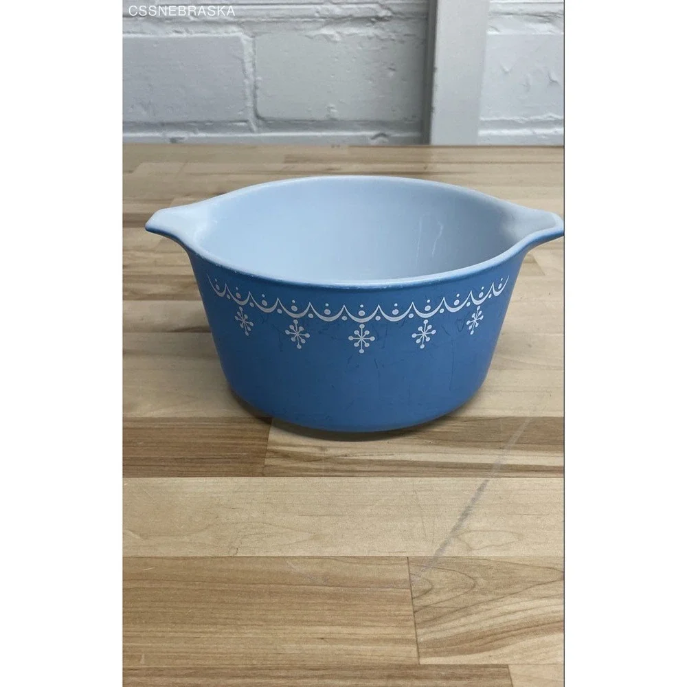 Snowflake Pyrex Blue Vintage 043 1.5 Qt Oval Casserole Dish Bowl No Lid USA